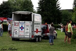 Koňská záchranka v akci...po pádu české dvojice na skoku 15 odvezli koně na ošetřovnu se zraněním nohy, k težkému úrazu naštěstí nedošlo.