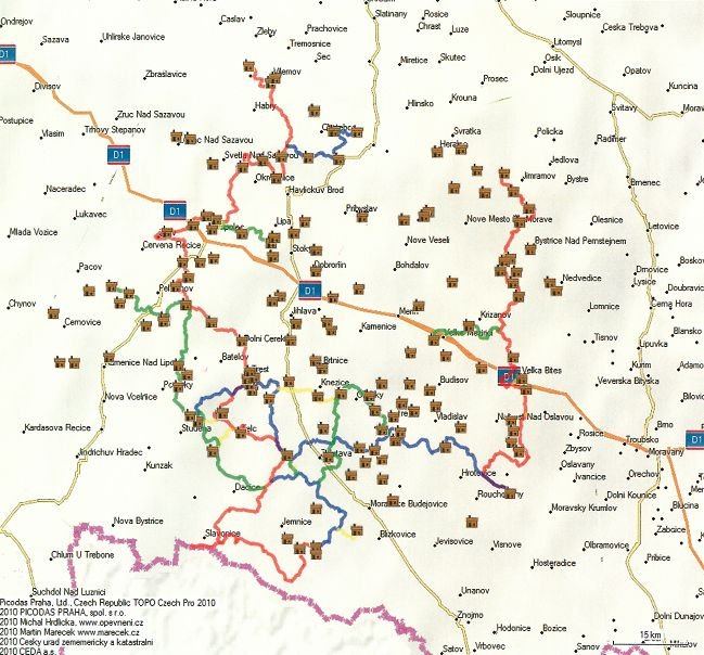 mapa jezdeckých stezek na Vysočině