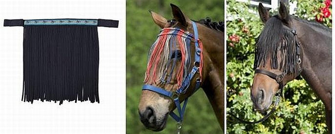 různé čelenky s třásněmi proti mouchám